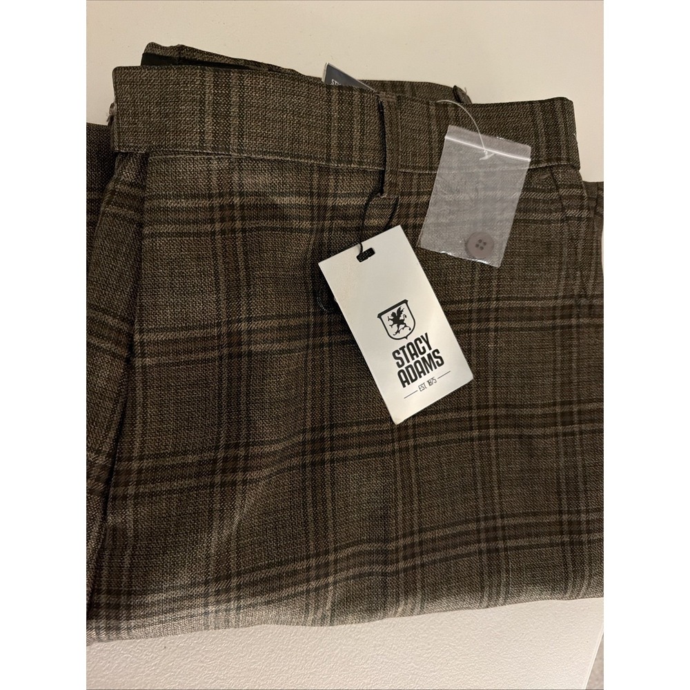 Stacy Adams Men's 40x32 Brown Plaid Dress Pants Trousers 100% Rayon NWT 601P